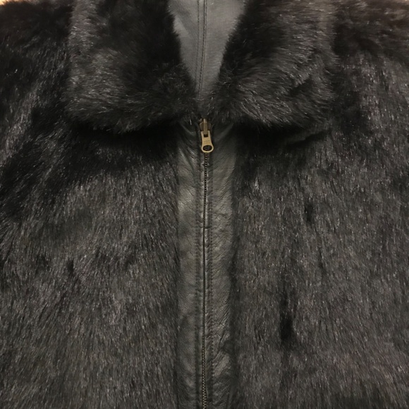 Vintage 90s Manart Reversible Black Leather Coat Black Faux Fur Coat Zip Up XL - Picture 2 of 16